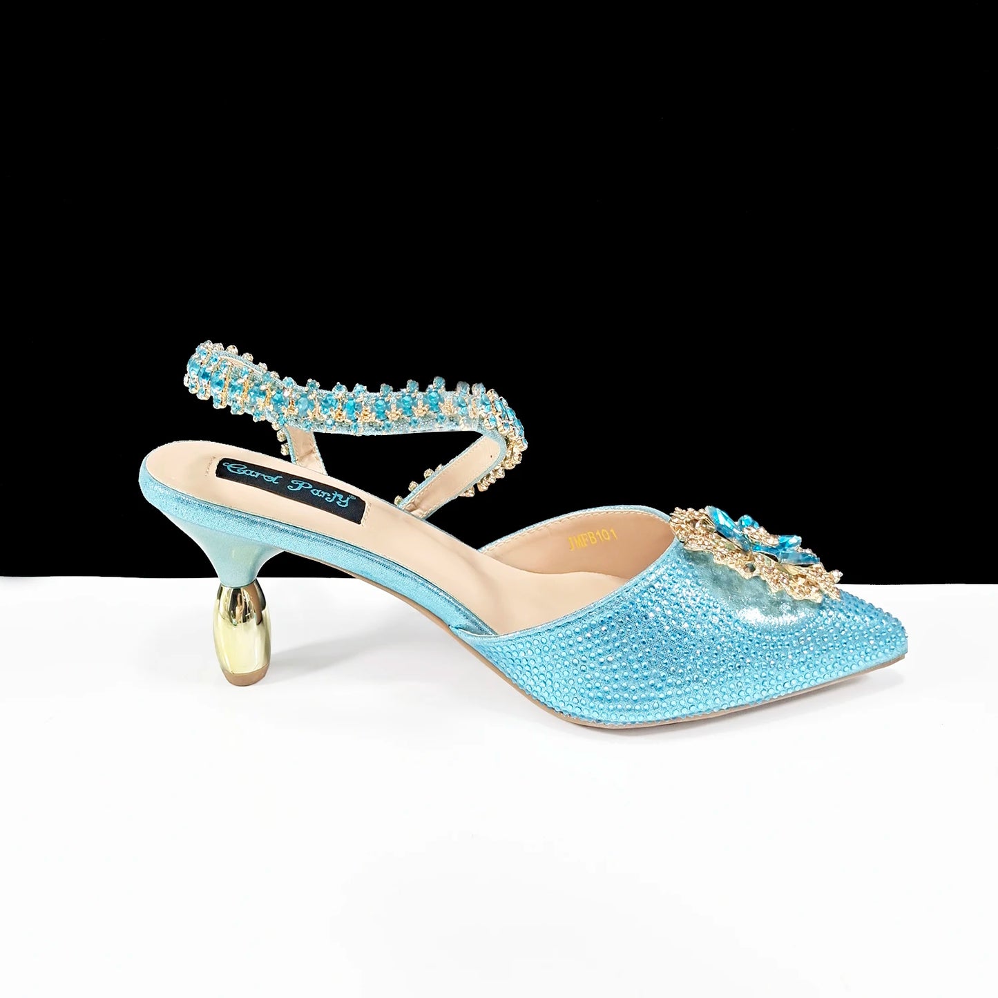 Party Perfection: Rhinestone-Embellished Heels and Gold Mini Bag for Elegant Nights