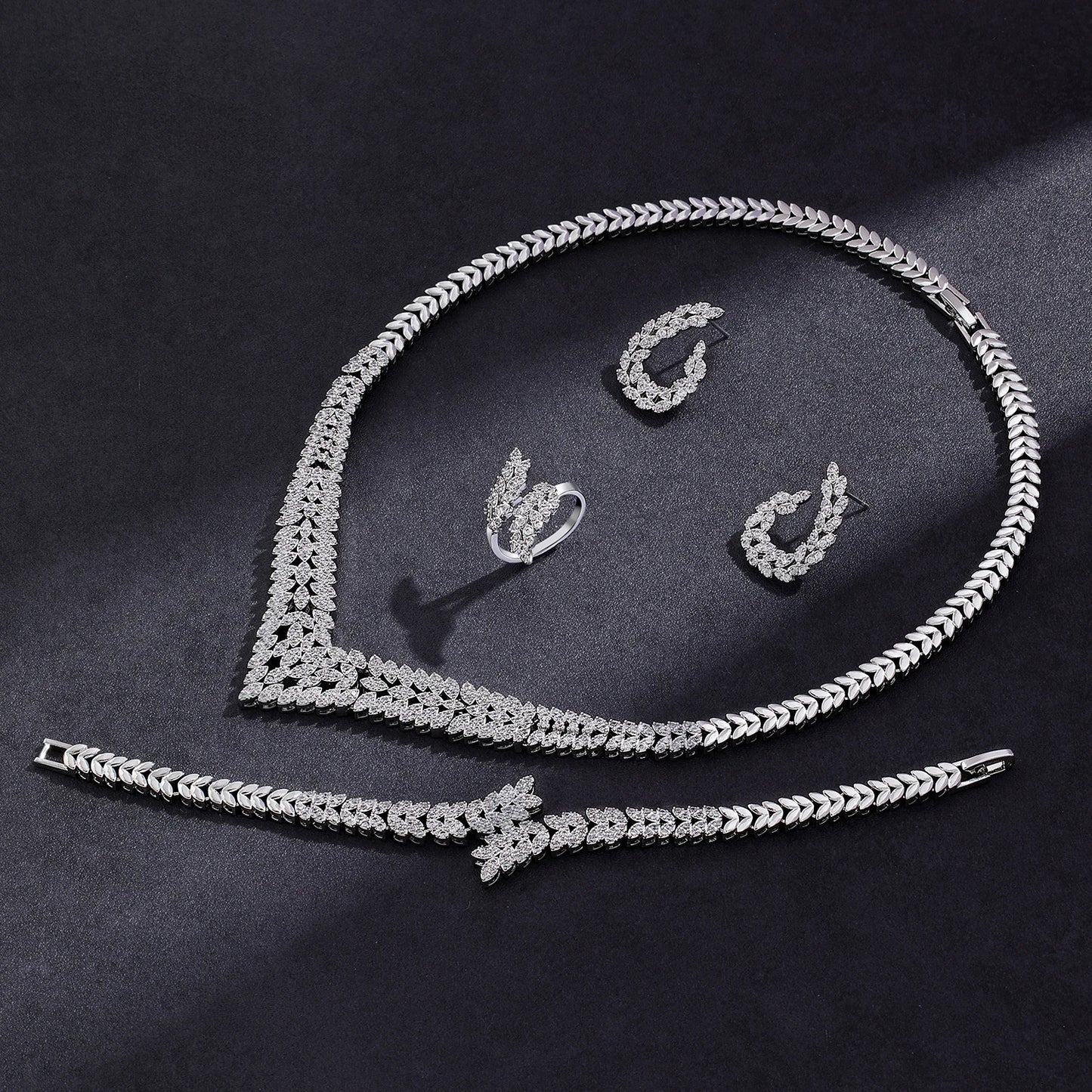 Conjunto de joias de casamento 2025 para mulheres, Arábia Saudita, 4 peças, coleção de joias de noiva de zircônia, colar e brincos