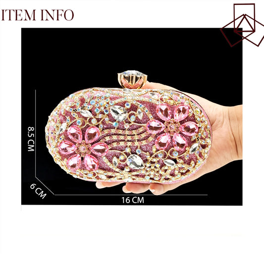 Luxury Pink Rhinestone Party Shoes and Clutch for Women- Elegant Crystal Heels with Matching Evening Bag
