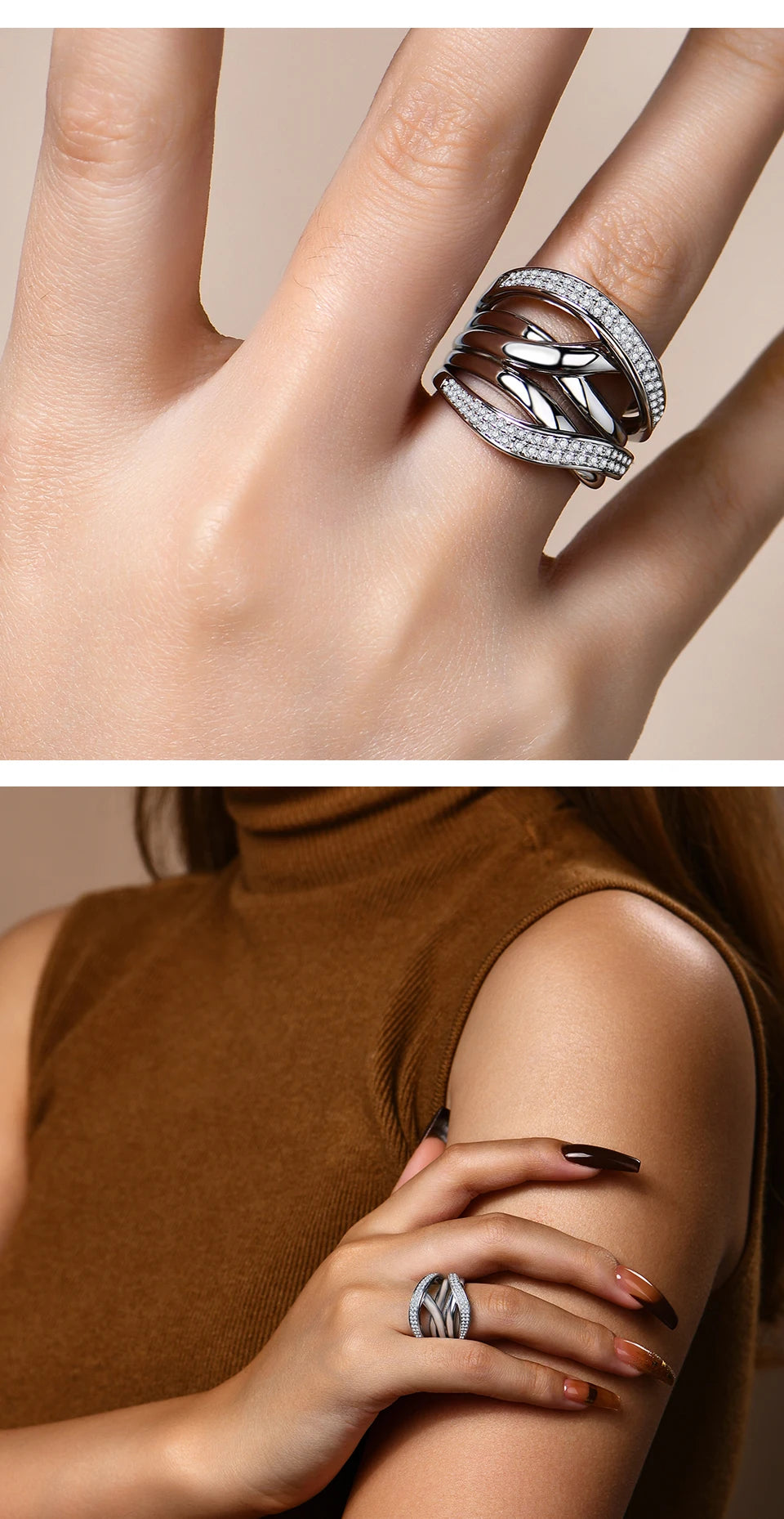 S925 Sliver Moissanite Rings for Women 18K Plated D Color VVS1 Diamond Crossover Wedding Band Party Fine Jeweley Gift