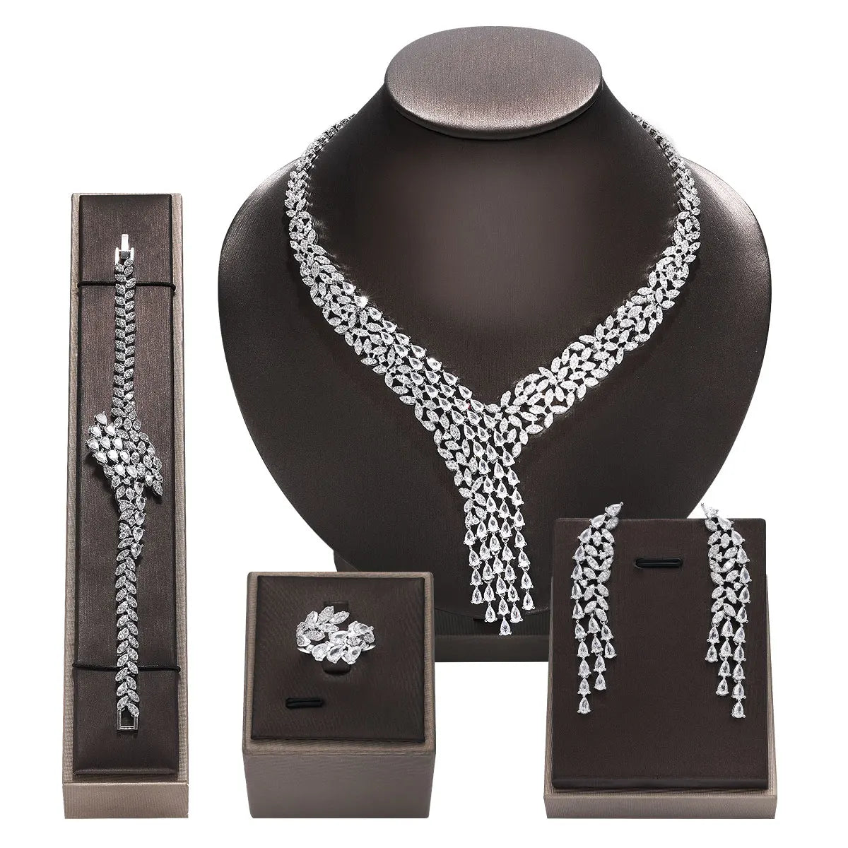 Bridal Zirconia Full Jewelry Set for Ladies Party Luxury Dubai Nigeria CZ Crystal Wedding Necklace Set