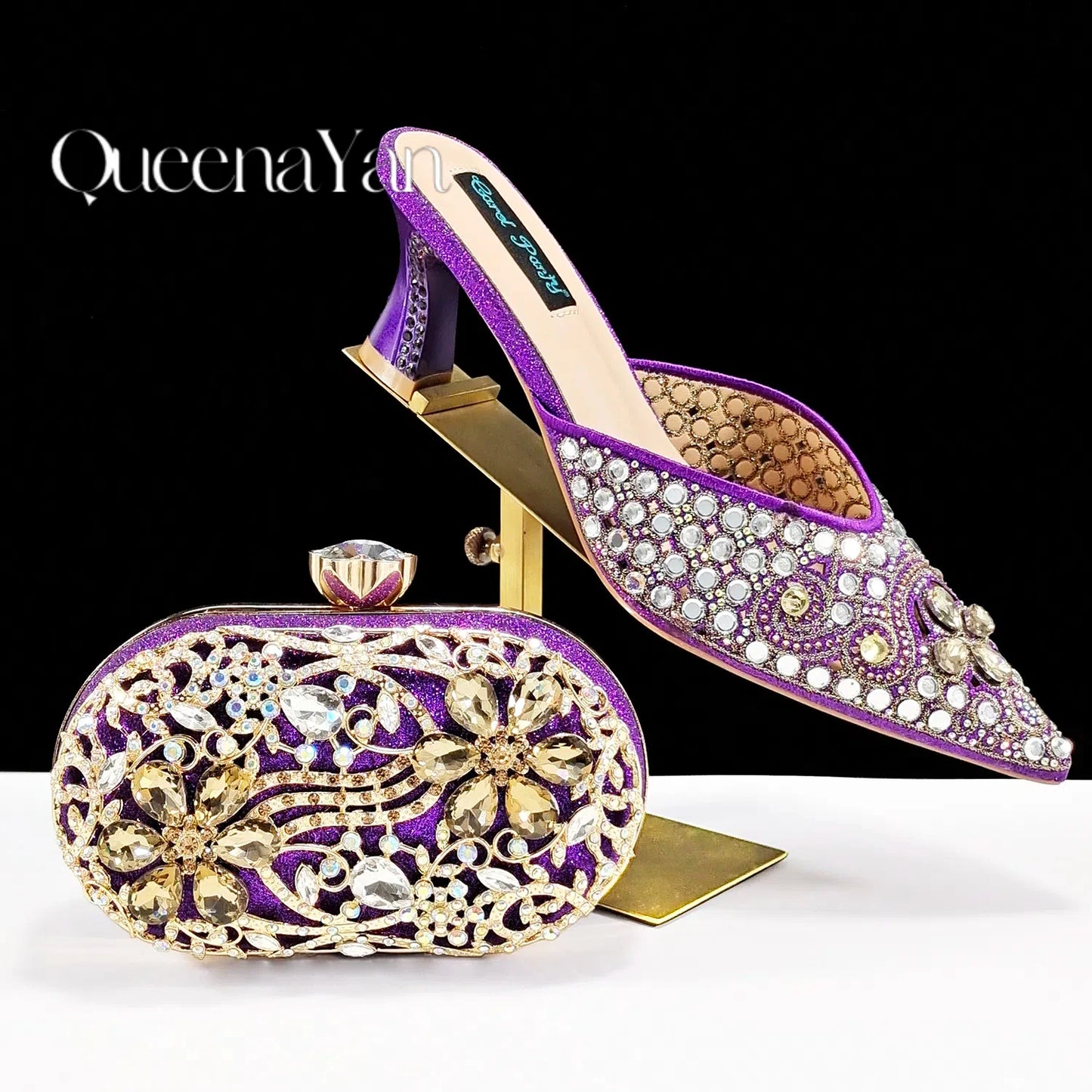 BLUE Rhinestone-encrusted Sex Ladies Shoes / MATCHING SPARKING MINI BAG (SPECIAL COLLECTION)