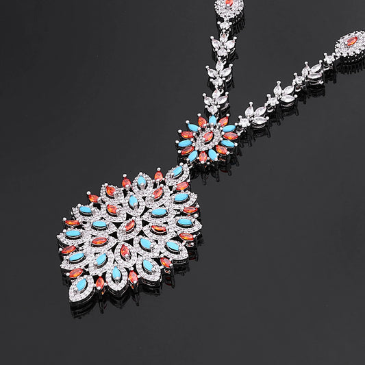 Famous Brand Turquoise Luxury African Jewelry Sets For Women Wedding Party Zircon Crystal Dubai Bridal Jewelry Set