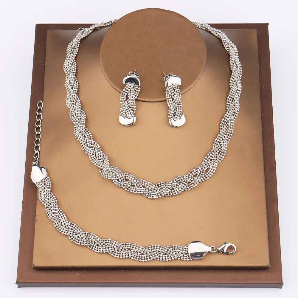 Hollow Earrings Necklace Set Fashion Women Dubai Africa Luxury Punk Jewellery Valentine's Day Gift Choker Necklace