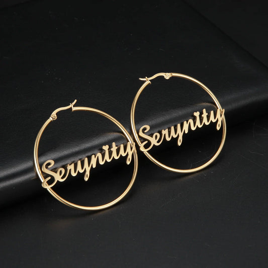 Stainless Steel Personalized Customize Name Hoop Earrings Jewelry For Women Girls Circle Earring Fashion 30-60 MM