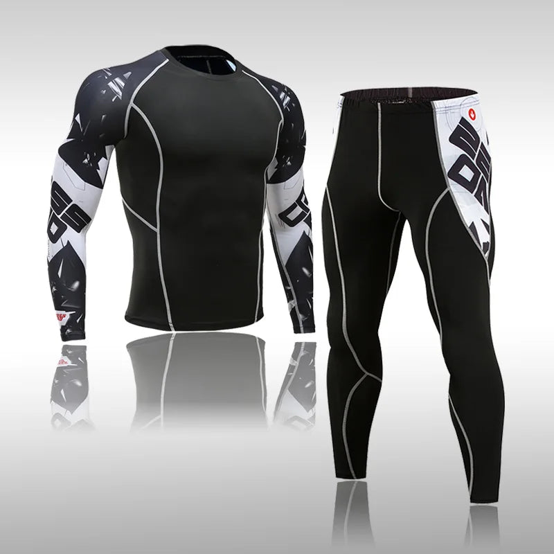 Men's Sports Suit MMA Running Quick-Drying Sportswear Compression Suit Fitness Training 3-Piece Sports Tights