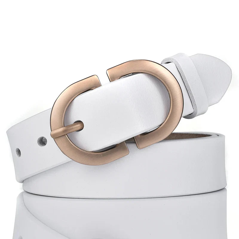 Official Authentic Woman Leather Belt Golden Alloy Buckle Natural Cowhide Ladies Jeans Belt Trousers Belt Female ZK105