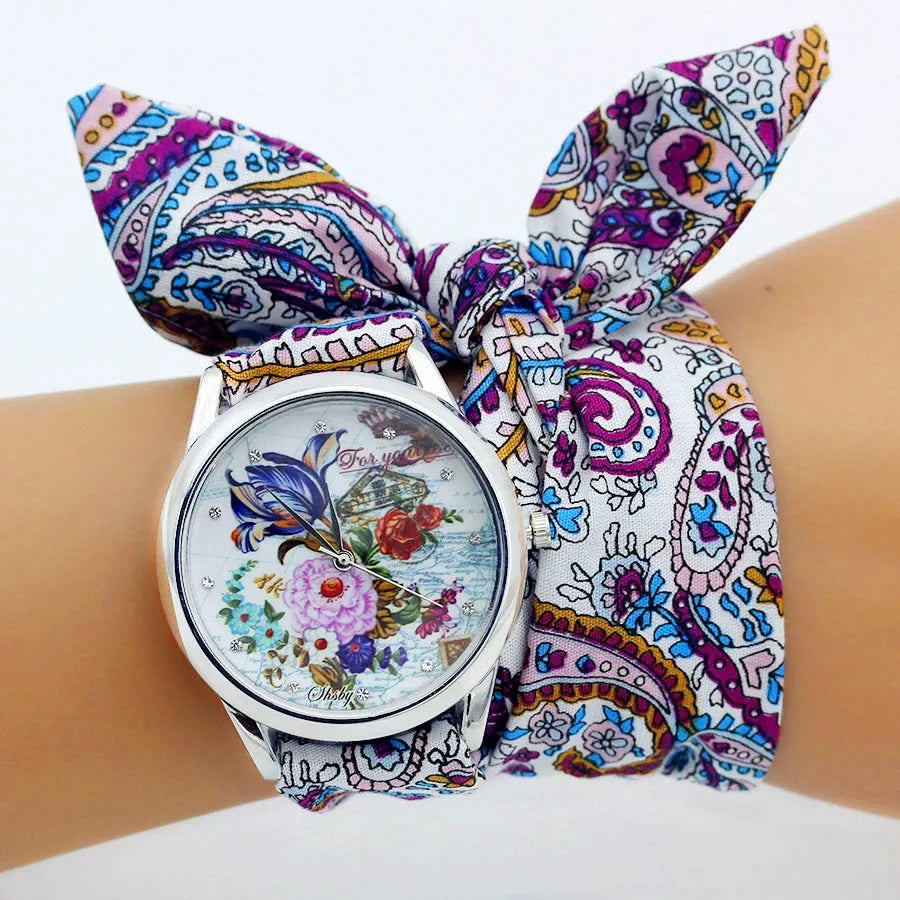 New Ladies Cloth Wristwatch Fashion Women Dress Watch High Quality Silver Quartz Watch Sweet Girls Watch Fabric Clock