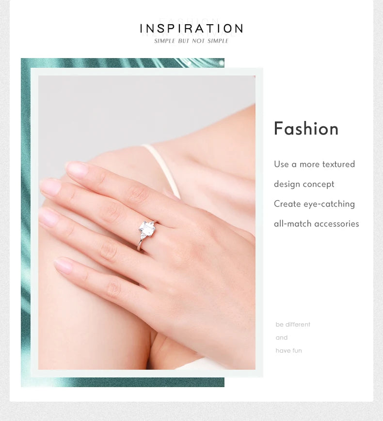 100% 925 Sterling Silver Luxury Rectangle Emerald Cut 2CT Clear AAAAA CZ Finger Rings For Women Statement Wedding Jewelry
