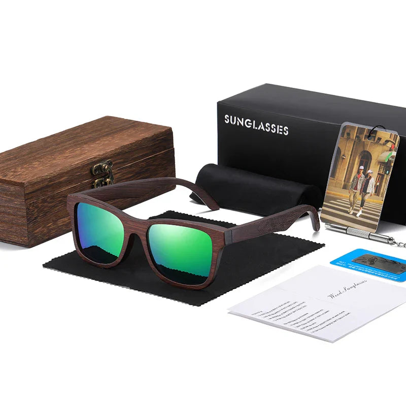 Natural Bamboo Wooden Sunglasses Handmade Polarized Glasses Mirror Coating Lenses Eyewear With Gift Box
