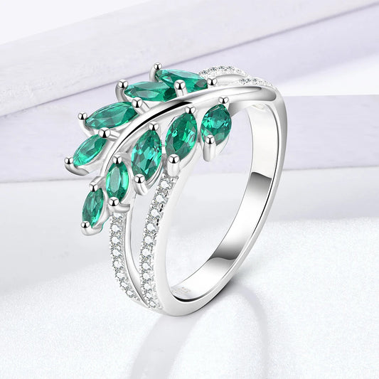 Classic 925 Sterling Silver Lab Emerald Created White Sapphire Gemstone Anniversary Band Ring For Women Fine Jewelry