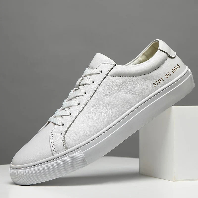 Spring Summer White Genuine Leather Men's Shoes Men's Casual Shoes Fashion Sneakers Wild Mens Flat Shoes Non-slip Board Shoe
