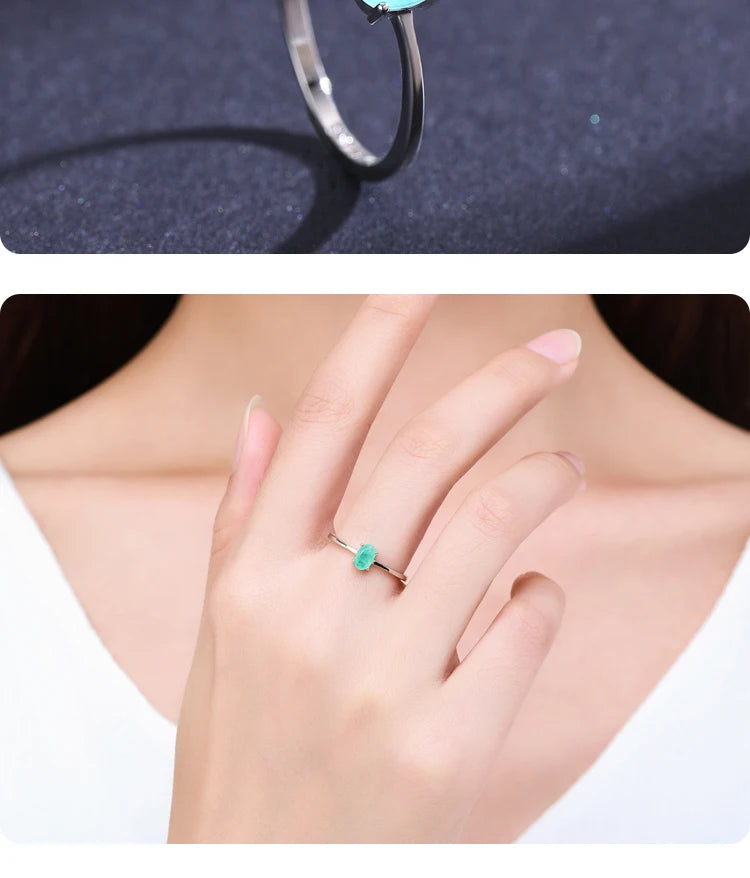 925 Sterling Silver Fashion Oval Finger Rings for Women Elegant Paraiba Tourmaline Engagement Wedding Statement Jewelry