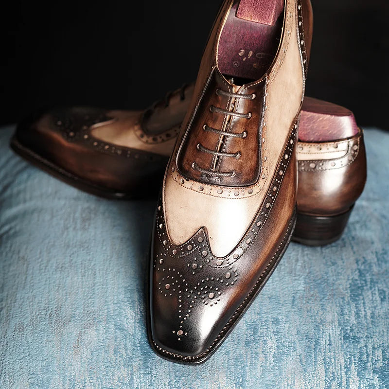 Fiddle-Back Beveled Waist Mens Dress Shoes Real Leather High Quality Wedding Shoes Formal Italian Design Shoes Handmade OX54