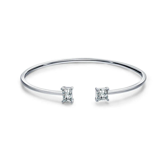 925 Sterling Silver Luxury Asymmetry Sparkling AAAAA Zirconia Open Size Bangle Bracelet For Women Wedding Fine Jewelry