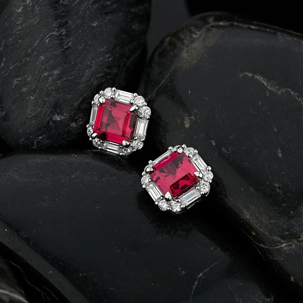 Original Design 6*6mm Asscher High Carbon Diamond Stud Eearrings for Women 2021 Jewelry 925 Sterling Silver Ruby Earrings Gift