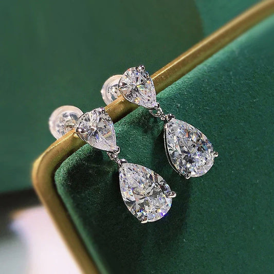 100% 925 Sterling Silver Water Drop High Carbon Diamond Drop Earrings For Women Sparkling Wedding Party Fine Jewelry Gift