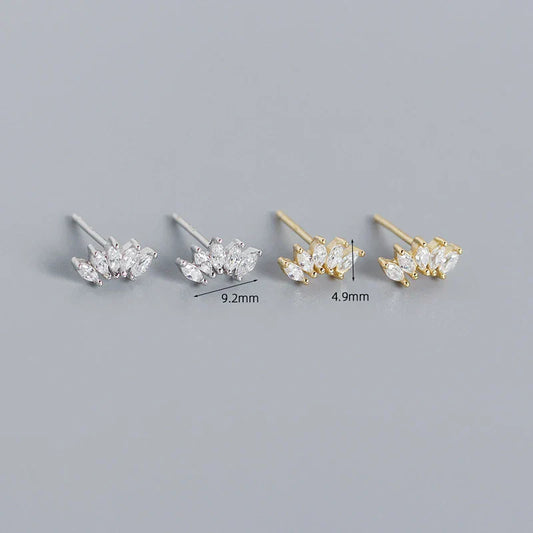 Luxury Genuine 925 Sterling Silver White Zircon Horse Eye Stud Earrings for Women Chic Office Youth Jewelry Accessories