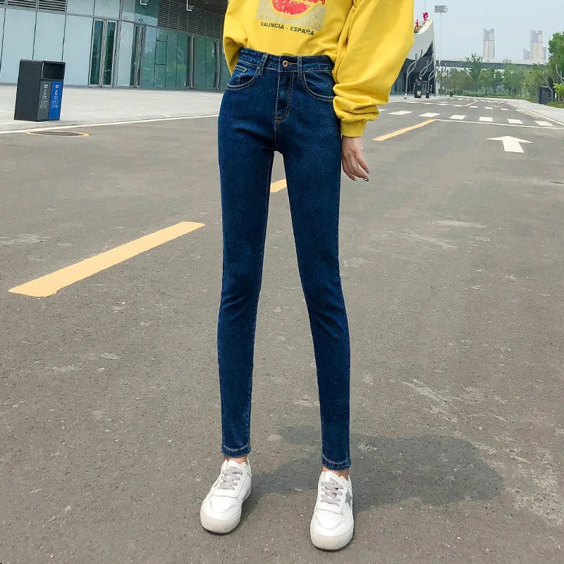 NOVA Calça Jeans Feminina Elástica de Cintura Alta Clássica Retrô Roupa Feminina 38 40 Calças Skinny Leggings Empina Bumbum Mom Jeans Calça Lápis
