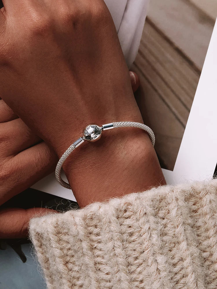 925 Sterling Silver Classic Basic Bracelet Rose Buckle Chain for Women Charm Bead DIY Fine Jewelry 17CM 19CM 21CM