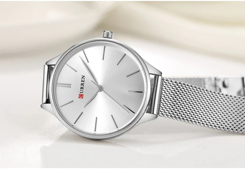 Original Women's Luxury Watch Matte Dial Japanese Quartz Movement Stainless Steel Mesh Strap with Box