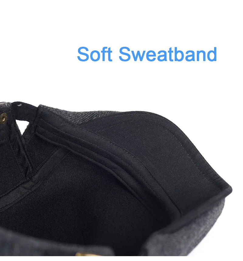 Big Size Newsboy Cap Men Winter Wool Thick Warm Vintage Herringbone Casual