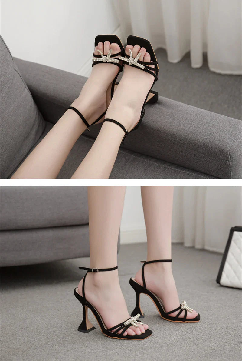 New Design Sexy White String Bead High Heels Women Sandals Summer Gladiator Party Dress Buckles Pumps Shoes Size 35-42