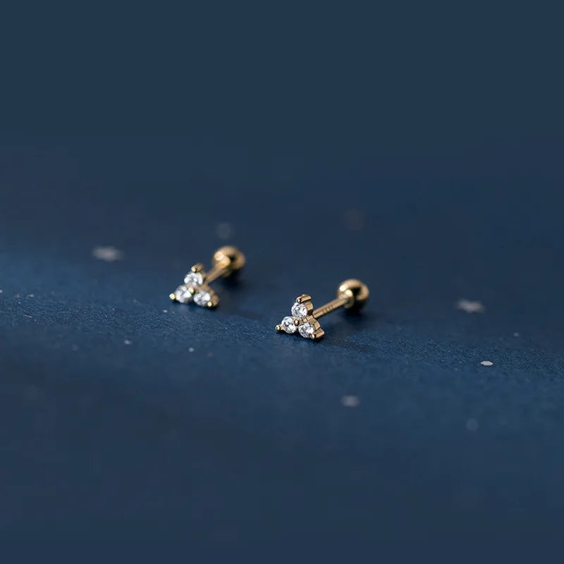 Genuine 925 Sterling Silver Romantic Three Petal Flower Mini Cute Stud Earrings for Women Girl Charming Party Jewelry