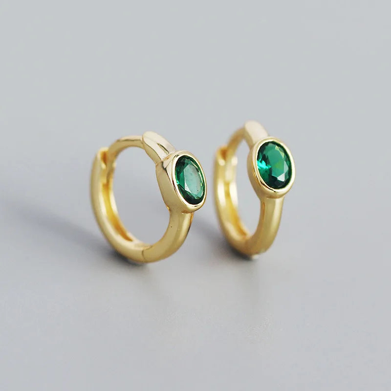 925 Sterling Silver Simple Oval Cut Zircon Hoop Earrings for Women Geometric European Piercing Huggie Jewelry Female Gift