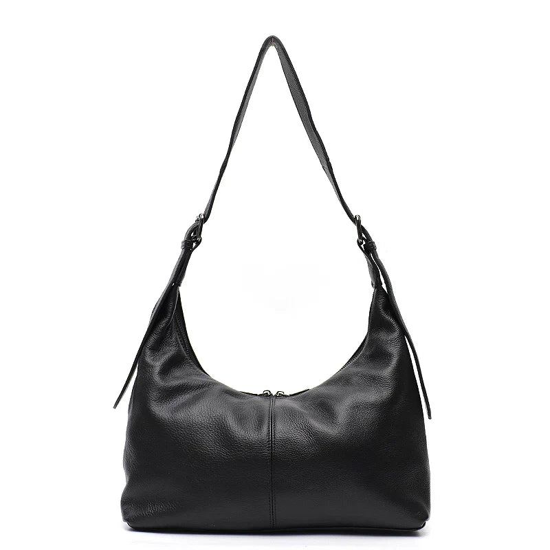 Luxury Women Cowhide Crossbody Bag Large Casual Shoulder Purse Wide Strap Handbag Female Daily 100% Genuine Leather Hobo Sack
