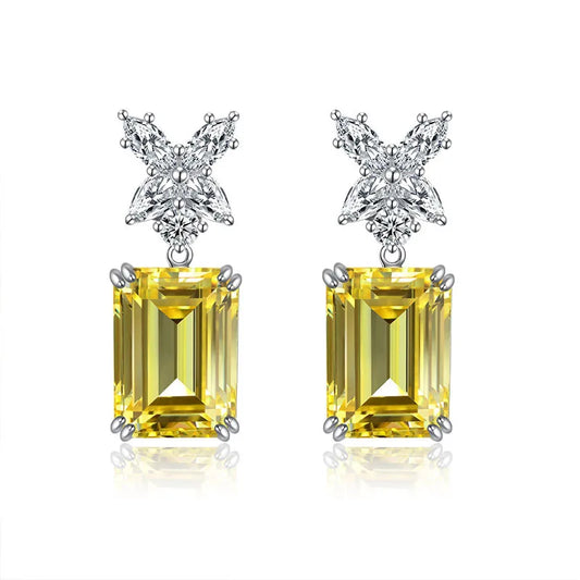 5A+ Yellow Zircon Stud Earrings for women High quality 925 Sterling Silver Sparking CZ Flower Earrings Wedding jewelry