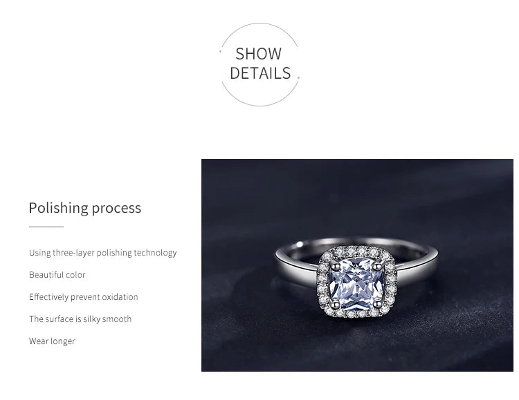 100% Real 925 Sterling Silver Simple Square Clear CZ Charm Rings for Women Minimalist Fine Jewelry 2021 New Style Bague