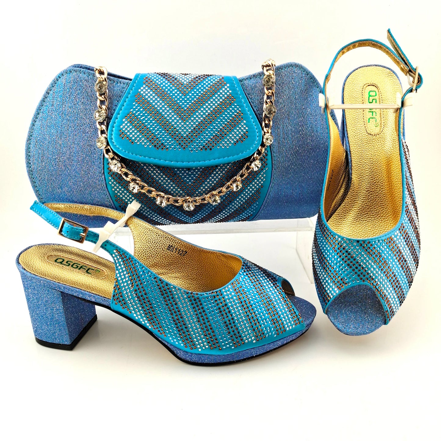 Newest Orange Color Good Quality Shining Printing Material Ladies Shoes and Bag Set African Concise Style For Wedding Party