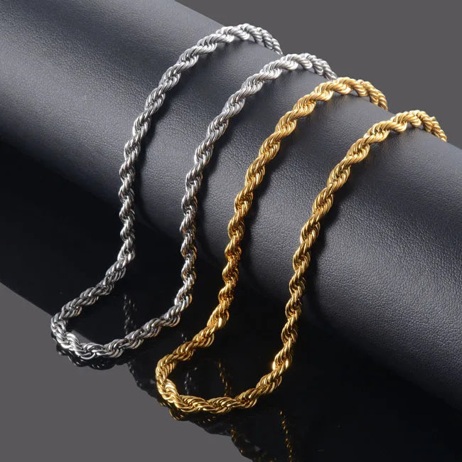 2.5MM 3MM 4MM 5MM 18k Real Gold Plated Stainless Steel Twist Rope Chain No Fade Necklace Jewelry for Men Women