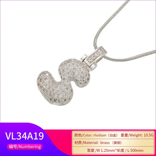 1.25x500mm Fat and lovely crystal brass silver color letter necklace for women friends birthday gift model: VL34
