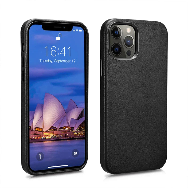 Genuine Leather Case for iPhone 15 Pro Max Business Case for iPhone 14 Pro Max 13 Pro Magnetic Charging Phone Back Cover Men