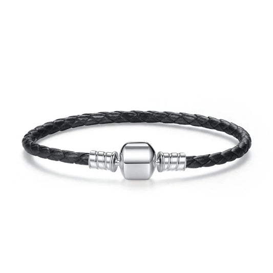 Genuine Long Double Pink Black Braided Leather Chain Women Bracelets with 925 Sterling Silver Snake Clasp PAS908