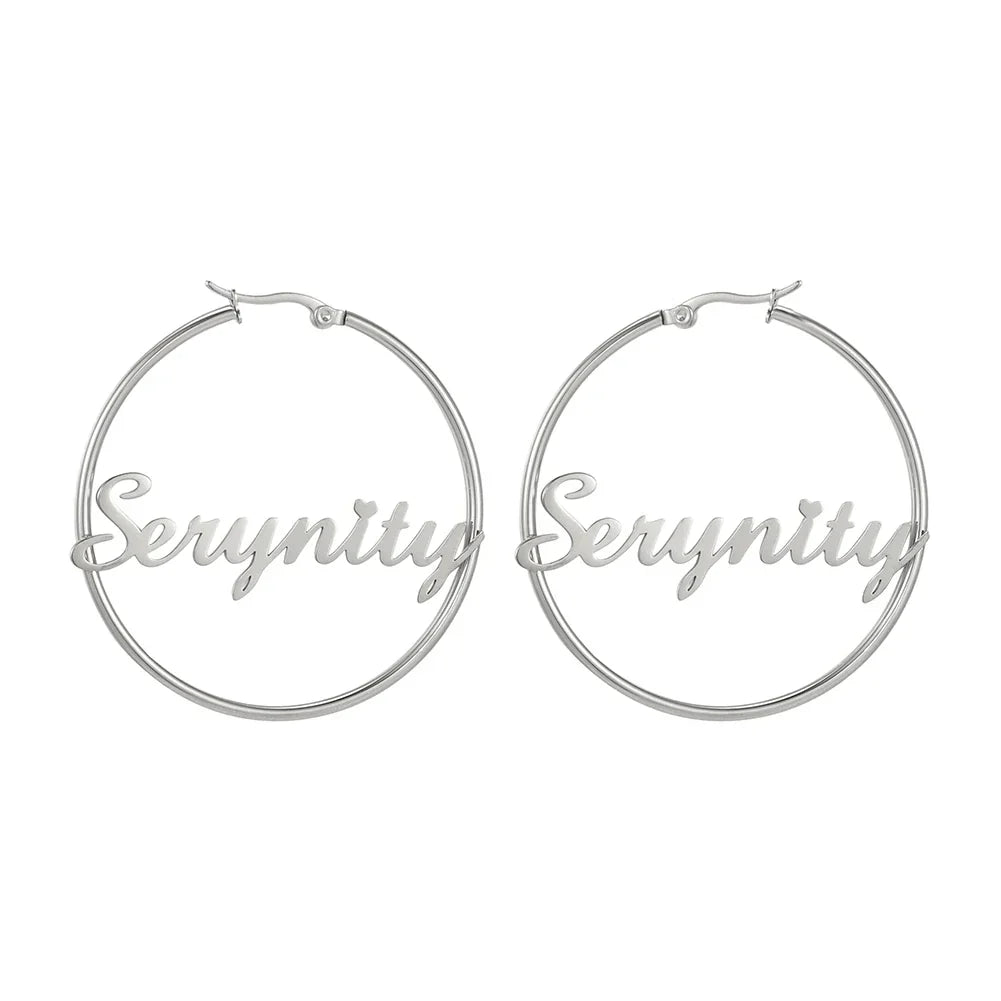 Stainless Steel Personalized Customize Name Hoop Earrings Jewelry For Women Girls Circle Earring Fashion 30-60 MM