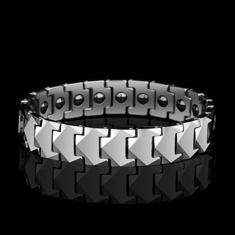 Tungsten Links Bracelets for Men Women Couples High Polished Inlay Health Magnetic Stones Three Color, Customized