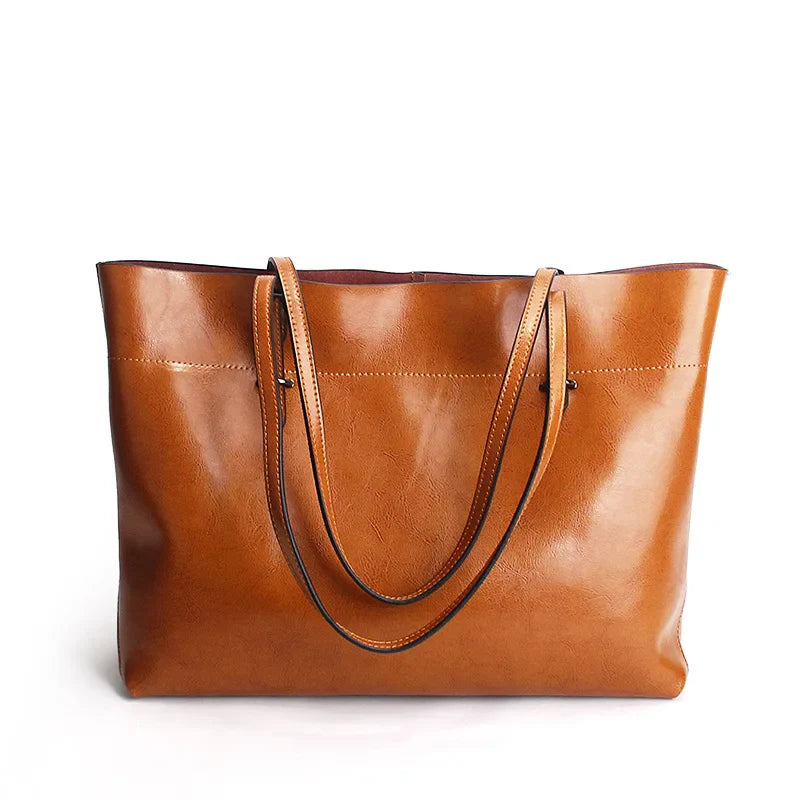 Brown Women Handbag 100% Genuine Leather Female Shoulder Purse Ladies Black Tote Bag Large Capacity Shopping Bags