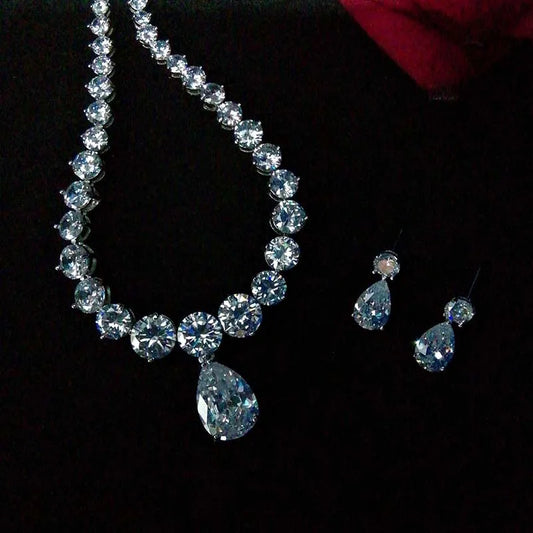 Fashion Design White Color Water Drop Shaped Cubic Zirconia Bridal Jewelry Sets For Women Wedding Accessories Gifts