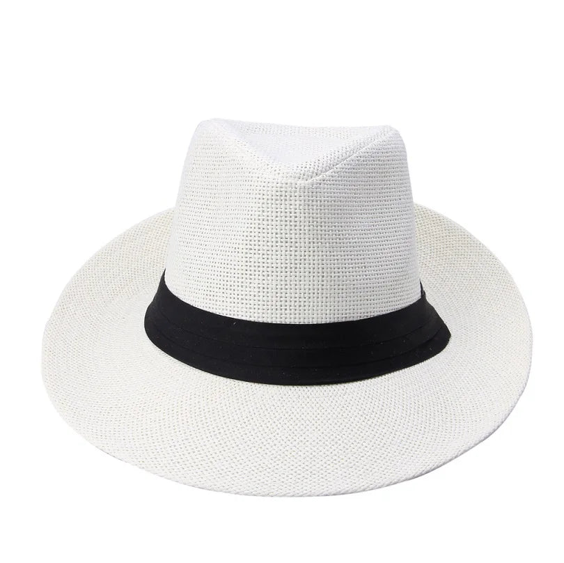 Fashion Summer Casual Unisex Beach Trilby Large Brim Jazz Sun Hat Panama Hat Paper Straw Women Men Cap With Black Ribbon