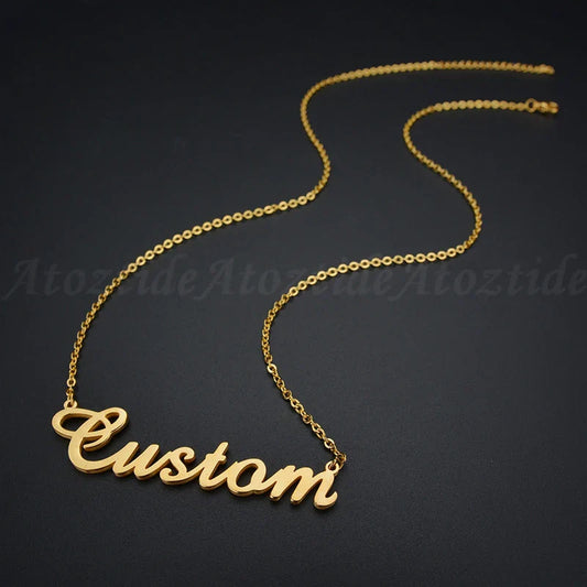 Customized Fashion Stainless Steel Name Necklace Personalized Letter Gold Color Choker Necklace Pendant Nameplate Gift