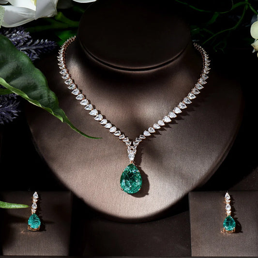 Luxury Shiny Water Drop Cubic Zirconia Necklace Earring Set for Women High Quality Fashion Party Wedding Jewelry N-1019