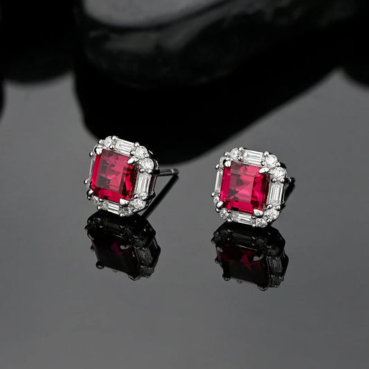 Original Design 6*6mm Asscher High Carbon Diamond Stud Eearrings for Women 2021 Jewelry 925 Sterling Silver Ruby Earrings Gift