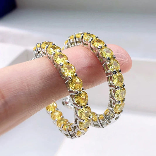 100% 925 Sterling Silver 4mm Yellow High Carbon Diamond Earrings For Women Sparkling Wedding Party Fine Jewelry Wholesale