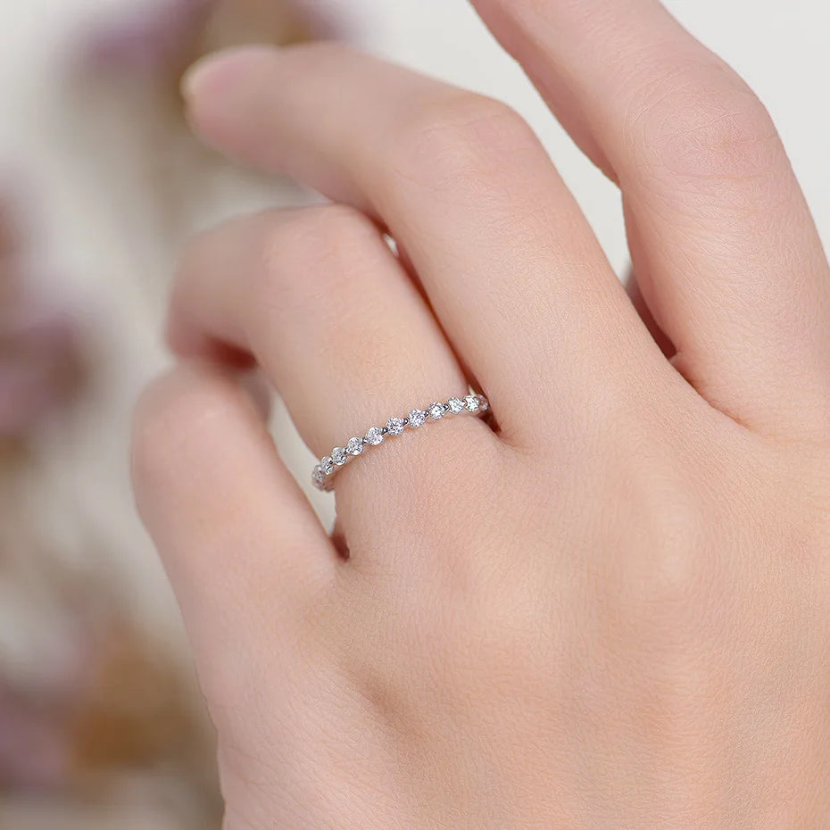 Moissanite Ring 585 14K 10K 18K Rose Gold Half Eternity Bubble Rings for Women Jewelry Wedding Diamond Engagement Band