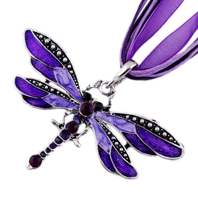 ParagraphWomen Crystal Dragonfly Ribbon Casual Pendant Necklace For Women Ewelry 2024 Gifts