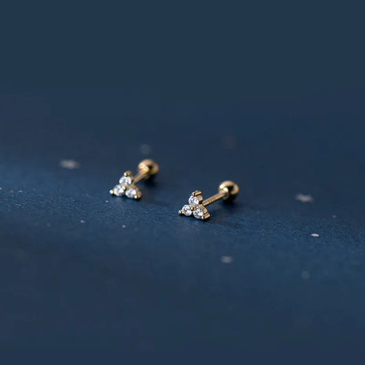 Genuine 925 Sterling Silver Romantic Three Petal Flower Mini Cute Stud Earrings for Women Girl Charming Party Jewelry