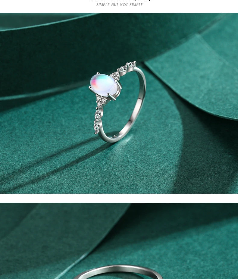 925 Sterling Silver Minimalist Oval Moonstone Ring Thin Women Engagement Female Ring Wedding Band Silver 925 Jewelry Gift